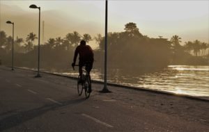 cycling pollution by pond